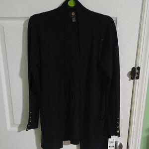 JM Collection Black Cardigan with Gold Accents